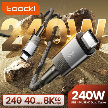 Toocki TQ-X67A PD240W Type-C to Type-C Cable Support 8K@60Hz 40Gbps PD3.1 Fast Charging Data Transmission Tinned Copper Core Line 1M Long for iPhone 17 17Pro Max 16 15 for Xiaomi 17pro for Huawei Mate XTs for OPPO for VIVO