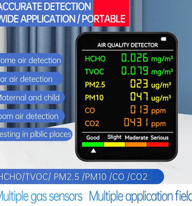 6 In 1 PM2.5 PM10 HCHO TVOC CO CO2 Monitor Multifunctional Air Quality Tester for Home Office Hotel