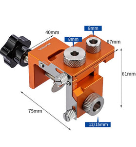 RUITOOL 3-in-1 Woodworking Drill Jig Aluminum Alloy 6061 Adjustable Board Thickness 15-25mm Connector Rod Length 20-33mm Hole Sizes 8mm 12mm 15mm Wood Joinery Tool