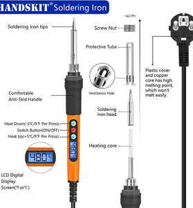 Handskit 90W Digital Display Soldering Iron Set Internal Heating Thermostat Adjustable Temperature Lcd Digital Display Soldering Iron With Switch With Hibernation Iron