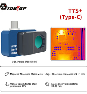 T7S+ Infrared Thermal Imager with Macro Len for Android phone 256*192 High Resolution Observation 30-50mm Distance -15C to 600C Mobile App for Professional Thermal Analysis Ideal for Solar Power Device Error Detection