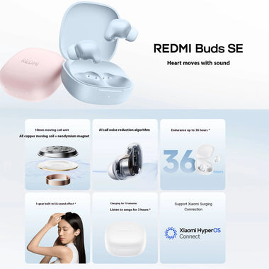 Xiaomi Redmi Buds SE TWS Earbuds bluetooth V5.4 Earphone 10mm Drivers AI Call Noise Cancelling 36H Playback 5 EQ Modes Touch Control In-ear Sports Headphone with Mic