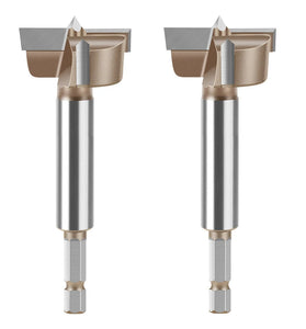 10mm to 50mm Professional Hexagonal Shank Woodworking Hinge Boring Bit Tungsten Carbide Blade Three-Tooth Double Blade Design Multiple Sizes