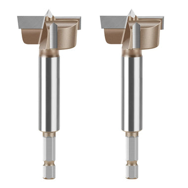 10mm to 50mm Professional Hexagonal Shank Woodworking Hinge Boring Bit Tungsten Carbide Blade Three-Tooth Double Blade Design Multiple Sizes