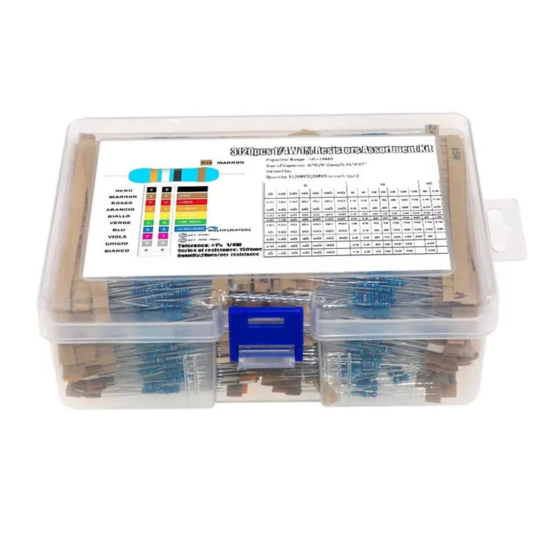 156 Value 3120 PCS 1/4W Metal Film Resistor Kit 1-10M 1% Tolerance Ideal for Electronics Projects and Circuit Design