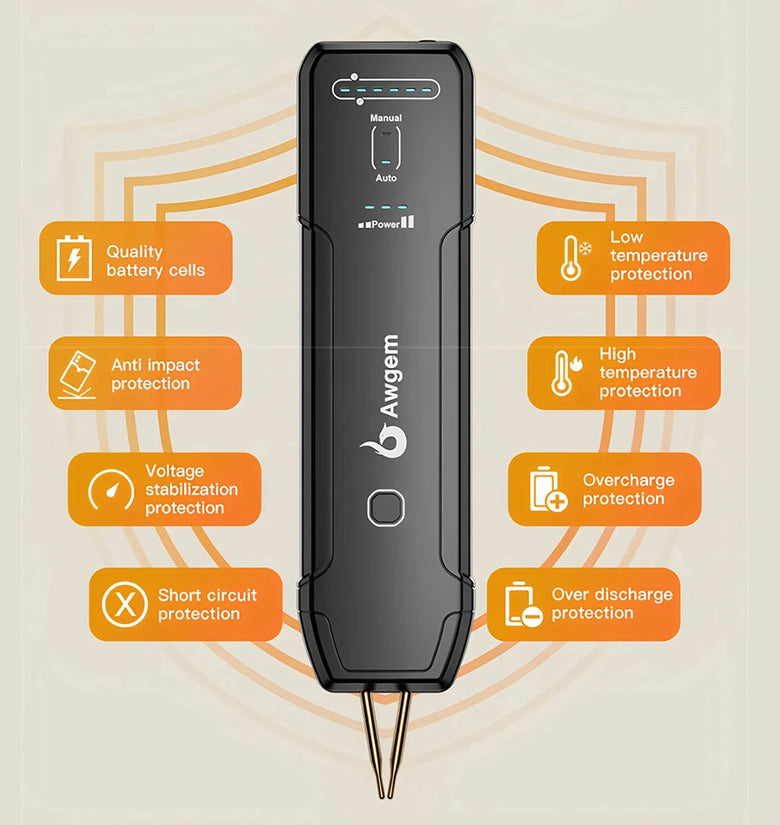Awgem SH1 Rechargeable Handheld Welding Tool 11 Power Levels for Battery Welding Suitable for 18650 26650 36650 Type C Compatible