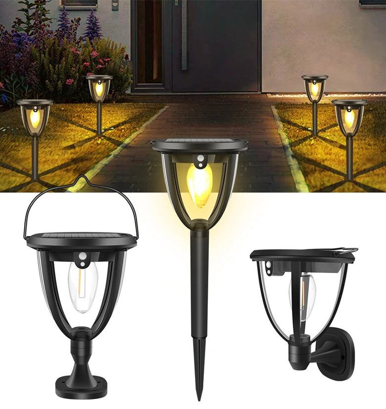 2 Pack Outdoor Motion Sensor Solar Lights with 3 Modes 3 Installation Options IP65 Waterproof 1200mAh Battery Auto On/Off Garden Pathway Lighting