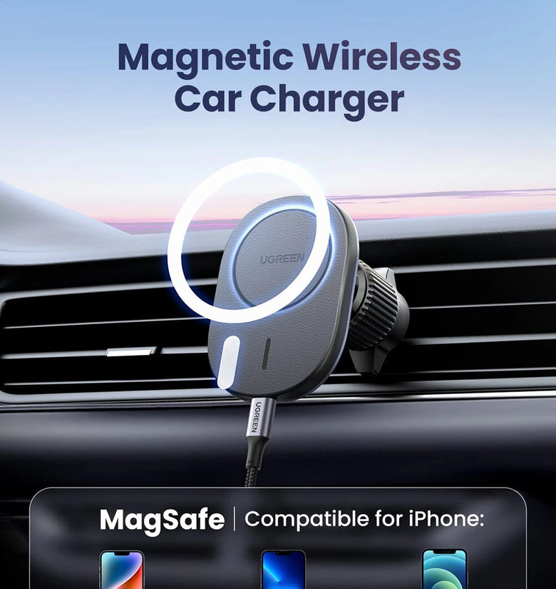 UGREEN Magnetic Cordless Car Phone Holder Charger Air Vent Suction Cup Navigation Bracket