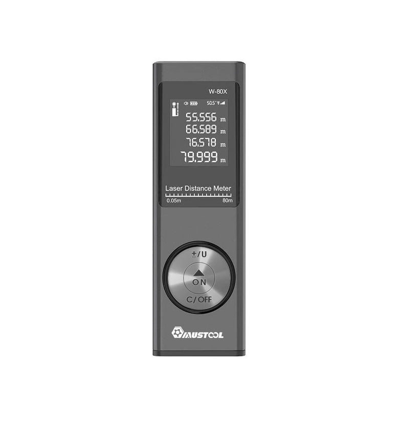 MUSTOOL 80m Digital Mini Laser Rangefinder with Electronic Angle Sensor M/In/Ft Unit Switching USB Charging Pythagorean Mode Distance Area Volume Measure Laser Distance Meter