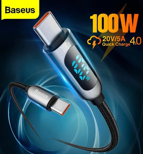 Baseus 100W LED Display Type-C to Type-C PD Power Delivery 2M Cable E-mark Chip Fast Charging Data Transfer Cord Line for Samsung Galaxy S21 Note S21 Iltra Huawei Mate 40 OnePlus 9 Pro for iPad Pro 2020 MacBook Air 2020
