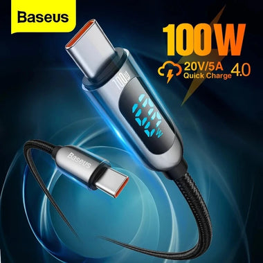 Baseus 100W LED Display Type-C to Type-C PD Power Delivery 2M Cable E-mark Chip Fast Charging Data Transfer Cord Line for Samsung Galaxy S21 Note S21 Iltra Huawei Mate 40 OnePlus 9 Pro for iPad Pro 2020 MacBook Air 2020