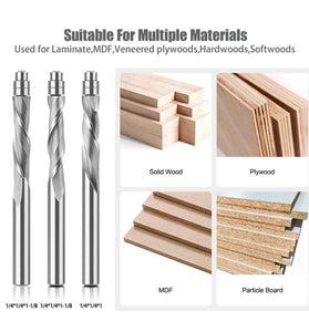 1/4 Inch 6.35mm Shank Compression Spiral Router Bits Tungsten Carbide Flush Trim Router Bit Up Down Cut Router Bit 1/4" 6.35mm Cutting Diameter