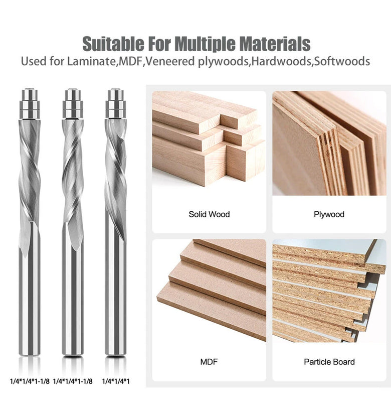 1/4 Inch 6.35mm Shank Compression Spiral Router Bits Tungsten Carbide Flush Trim Router Bit Up Down Cut Router Bit 1/4