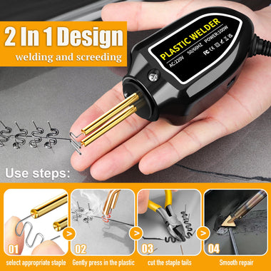 XCER-110 Plastic Welding Machine 100W Hot Stapler PVC Welder Gun Quick Heating Multifunctional Welding Kit for Car Bumper Dashboard Radiator Repair