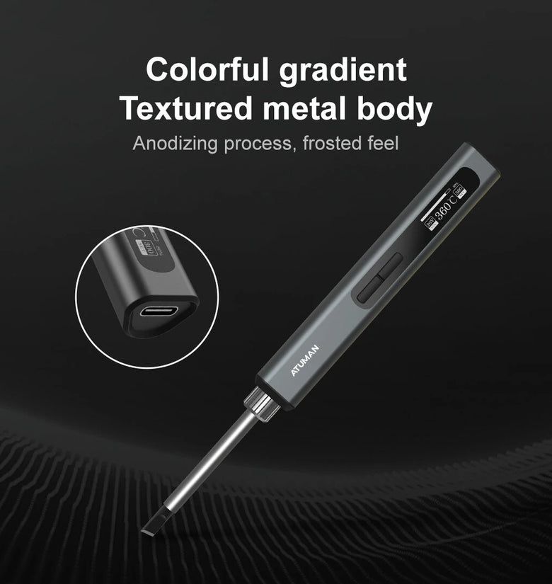ATUMAN EI 1 Intelligent Portable Soldering Iron High Power 65W OLED Screen Fast Heating Temperature Control Range 80-420 Aluminum Alloy Casing Easy Operation Powerful DIY Tool
