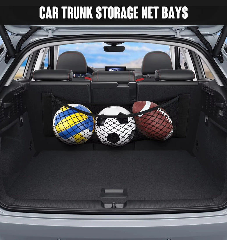 Car Trunk Organizer Mesh Net Double Mesh Trunk Storage Mesh Bag Fire Extinguisher Fixed Mesh Finishing Storage Elastic Strap
