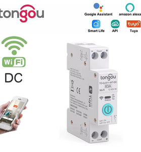 Tongou Tuya DC WIFI Smart Circuit Breaker 1P 63A DIN Rail for Smart Home Wireless Remote Control Switch Voice Control with Alexa Google Assistant