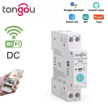 Tongou Tuya DC WIFI Smart Circuit Breaker 1P 63A DIN Rail for Smart Home Wireless Remote Control Switch Voice Control with Alexa Google Assistant