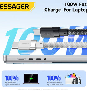 ESSAGER ES-X53 5A 60W/100W USB-C to USB-C Cable Fast Charging Data Transmission Copper Core Line 1M Long for iPhone 15 15 Plus for Huawei Mate60 for Xiaomi 14pro for Oppo Find X7