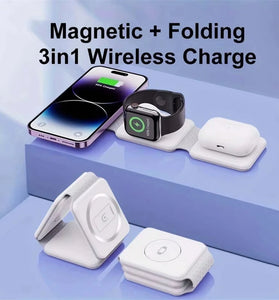 3-in-1 Magnetic Wireless Charger Foldable Design 15W Fast Charging Multi-Device Compatibility for iPhone AirPods Watch Portable Travel Charge