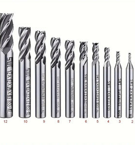 10PCS 4 Flutes End Mill Bits 2-12mm Straight Milling Cutter Straight Shank Drill Bits for Wood / Steel / Titanium