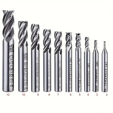 10PCS 4 Flutes End Mill Bits 2-12mm Straight Milling Cutter Straight Shank Drill Bits for Wood / Steel / Titanium
