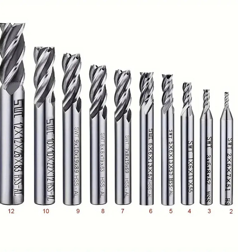 10PCS 4 Flutes End Mill Bits 2-12mm Straight Milling Cutter Straight Shank Drill Bits for Wood / Steel / Titanium