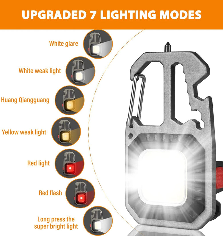 Mini LED Flashlight Work Light Portable Pocket Flashlight Keychains USB Rechargeable for Outdoor Camping Small Light Corkscrew