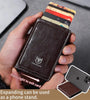 BULLCAPTAIN Men's Mobile Phone Holder Card Holder RFID Blocking Leather Wallet Aluminium Box Credit Card Holder Money Clip Slim Design Secure Protected