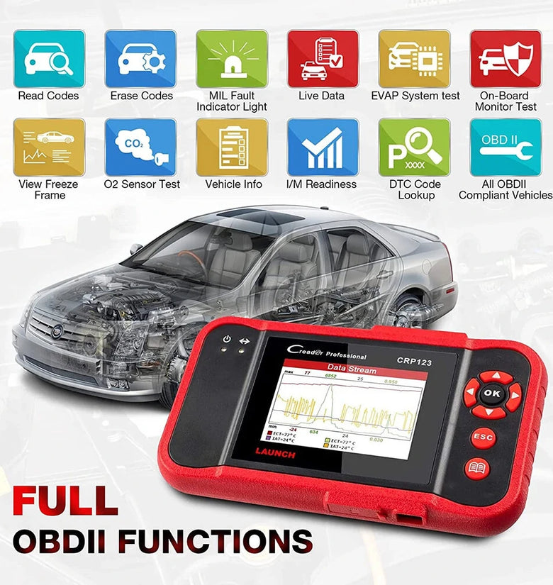 LAUNCH CRP123 V2.0 OBD2 Car Diagnostic Scanner Engine Transmission AirBag ABS X431 Xrp 123 Code Reader Scanner Better Than Vii+ ms509
