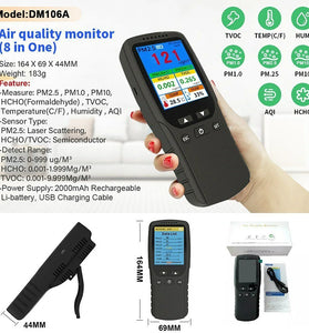 Indoor Portable PM2.5 Detector Multifunctional Thermohygrometer Home LCD Digital Air Detector Intelligent Air Quality Analyzer Household Air Pollution Monitor