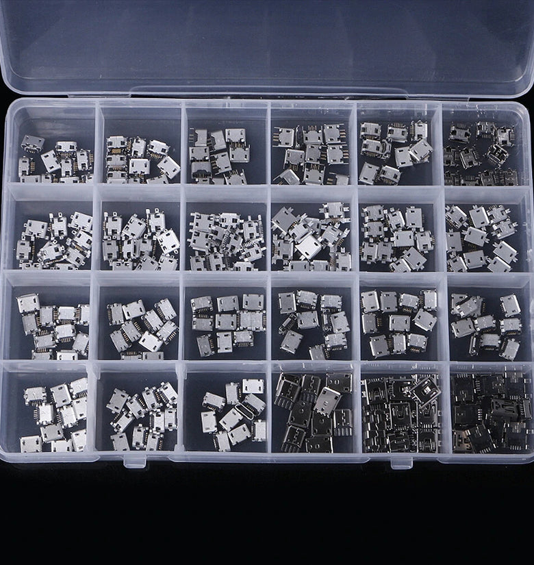 240PCS 24 Models Micro USB Connector Socket Jack USB Interface Connection Set Kit