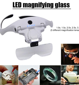 300mah Professional Magnifying Glasses with 5 Lens 1X-3.5X 4 LED Headband Magnifier Lamp USB Charging Jeweler Repair Loupe Craft