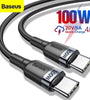 Baseus 5A 100W Type-C to Type-C Cable PD2.0 QC3.0 Fast Charging Data Transmission Copper Core Line 2M Long for iPhone 16 16 Pro 15 Pro Max 14 13 for Huawei Mate 70 Pro for Samsung Galaxy S25 Ultra