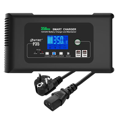 HTRC Large Power 35A 12V 24V Car Battery Charger for Moto Truck Motorcycle AGM Lead Acid PB GEL LCD Display Smart Charging