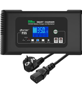 HTRC Large Power 35A 12V 24V Car Battery Charger for Moto Truck Motorcycle AGM Lead Acid PB GEL LCD Display Smart Charging