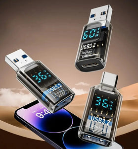 LED Digital Display USB 3.2 Adapter 10Gbps 36-60W Power Meter Tester Smart Chip Data Transmission USB-C Extension Adapter Converter