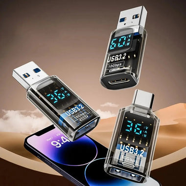 LED Digital Display USB 3.2 Adapter 10Gbps 36-60W Power Meter Tester Smart Chip Data Transmission USB-C Extension Adapter Converter