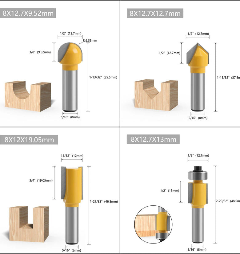 24pcs 8mm Shank Router Bit Set Woodworking Tools with Wooden Storage Case Professional Quality Clean Cuts