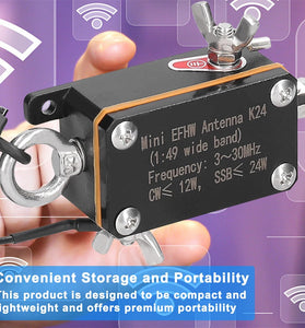 Pocket EFHW Antenna K24 3-30MHz Frequency Band Shortwave Antenna Wideband End-fed Halfwave Antenna with Cloth Storage Bag