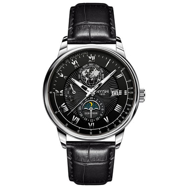 AIYISHI Men Business Luxury Quartz Watch Luminous Single Date Round Dial PU Leather Strap Watches Men's Sport Watch