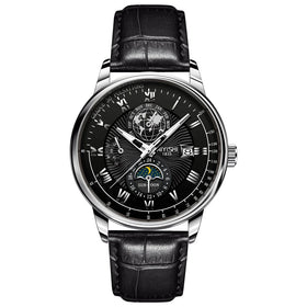 AIYISHI Men Business Luxury Quartz Watch Luminous Single Date Round Dial PU Leather Strap Watches Men's Sport Watch