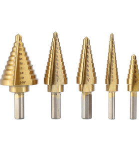 Drillpro 6PCS Premium Titanium-Coated HSS 4241 Step Drill Bit Set by Pro-Drills Variety Pack (1/8" to 1-3/8") High-Speed Steel Center Punched Design Ideal for Woodworking and Home Improvement