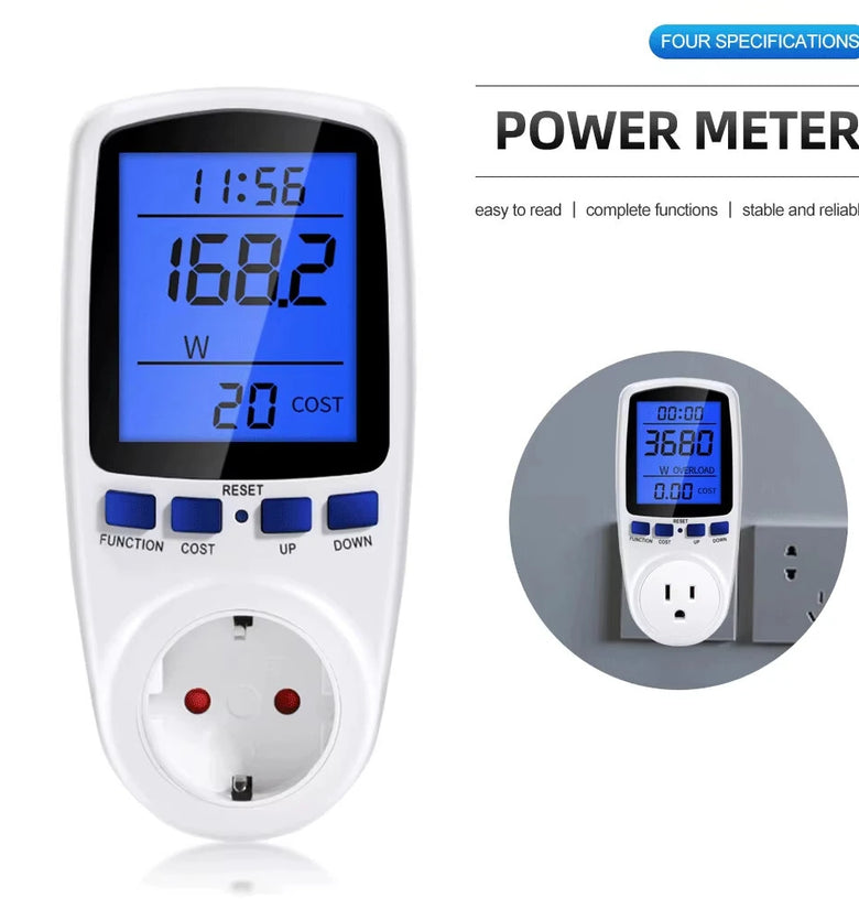 DDS108L Digital LCD Wattmeter 220V 110V AC Power Meter Backlight Electricy Consumption Energy Meter EU Plug Power Kilowatt Wattage Meter