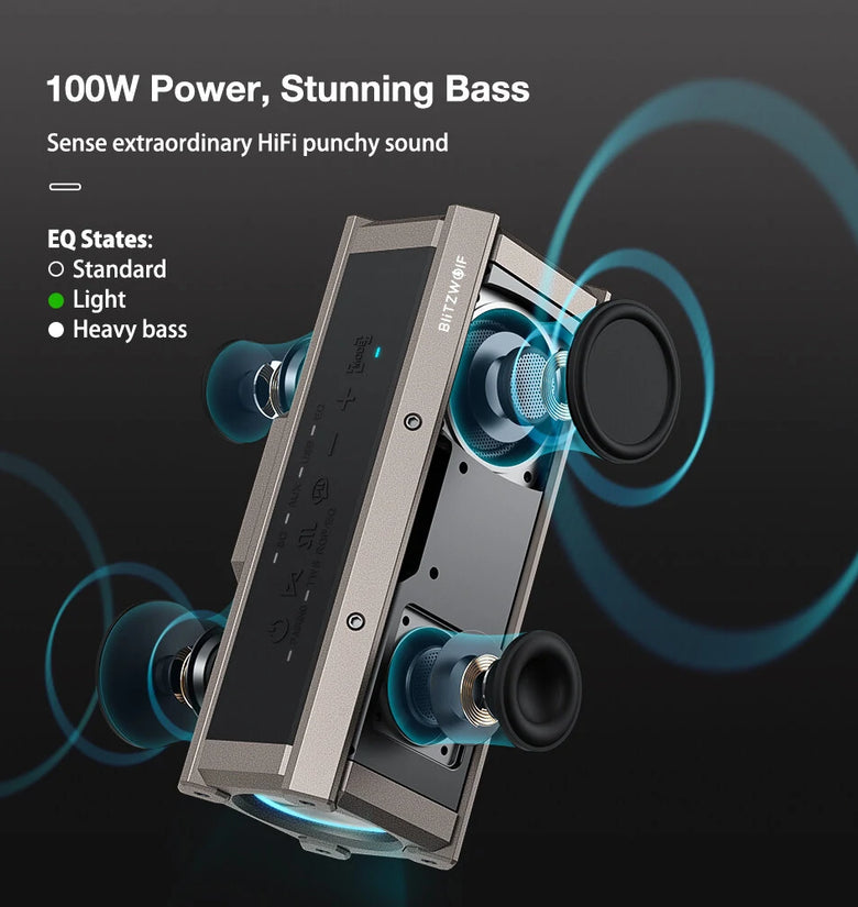 BlitzWolf BW-WA3 100W bluetooth Speaker Portable Speakers Quad Drivers Dual Diaphragm Deep Bass RGB Light TWS 5000mAh Outdoors Wireless Speaker