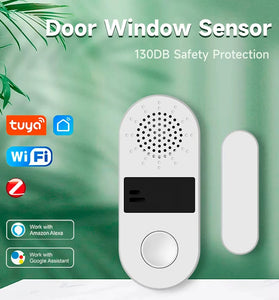 Tuya WiFi/Zigbee Door Window Sensor 130DB Sound Light Alarm Wireless Door Detector SmartLife APP Voice Control with Alexa Google Assistant