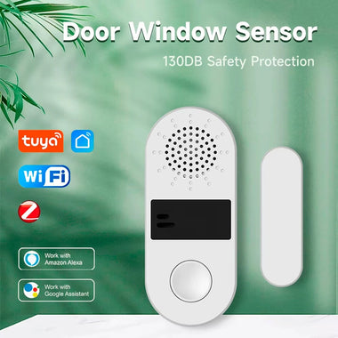 Tuya WiFi/Zigbee Door Window Sensor 130DB Sound Light Alarm Wireless Door Detector SmartLife APP Voice Control with Alexa Google Assistant