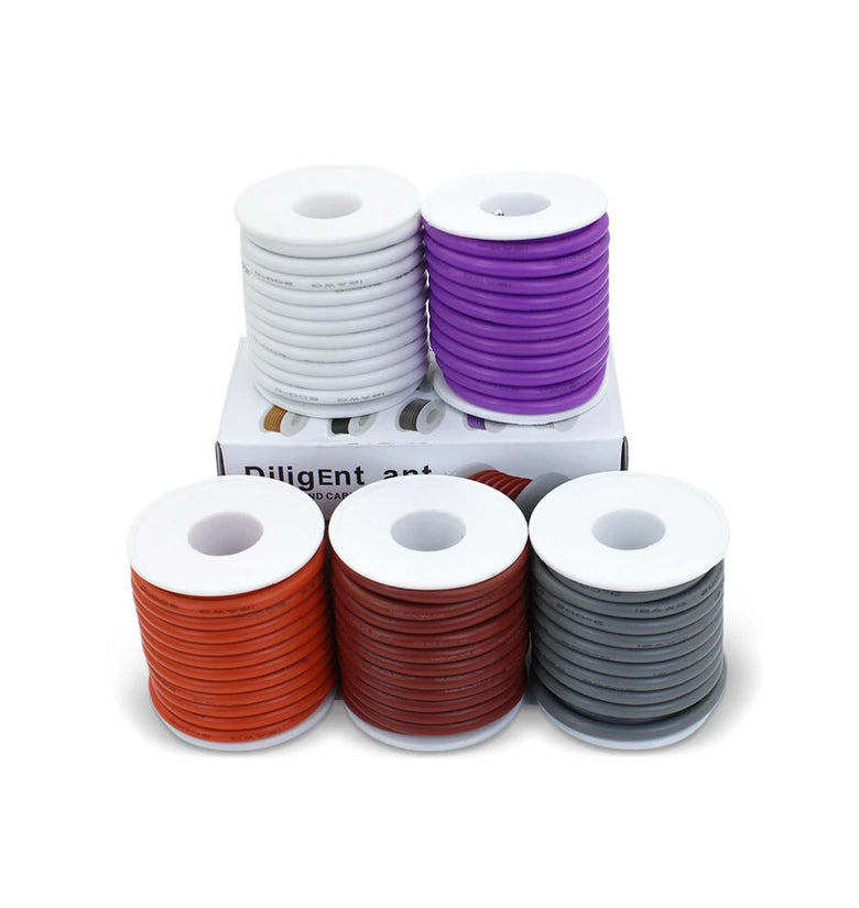 30AWG 20m/roll Super Soft Silicone Wire Heat Resistant Flexible Tinned Copper Stranded Cable DIY 5 Colors Mix Box Electirc Wire White Brown Gray Orange Purple