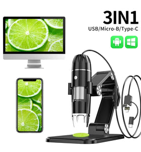 3-in-1 50X-1600X Portable Digital Microscope  HD USB 8 LED Microscope for Android PC