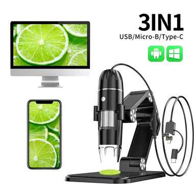 3-in-1 50X-1600X Portable Digital Microscope  HD USB 8 LED Microscope for Android PC